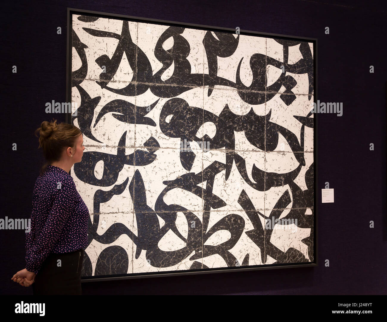 Mayfair, UK. 24th Apr, 2017. A Photocall for Masterpieces of Modern Middle Eastern Art at Bonhams in Mayfair took place prior to the Sale on the 26th April 2017. Highlights included 842L1 by Farhad Moshiri Credit: Keith Larby/Alamy Live News Stock Photo