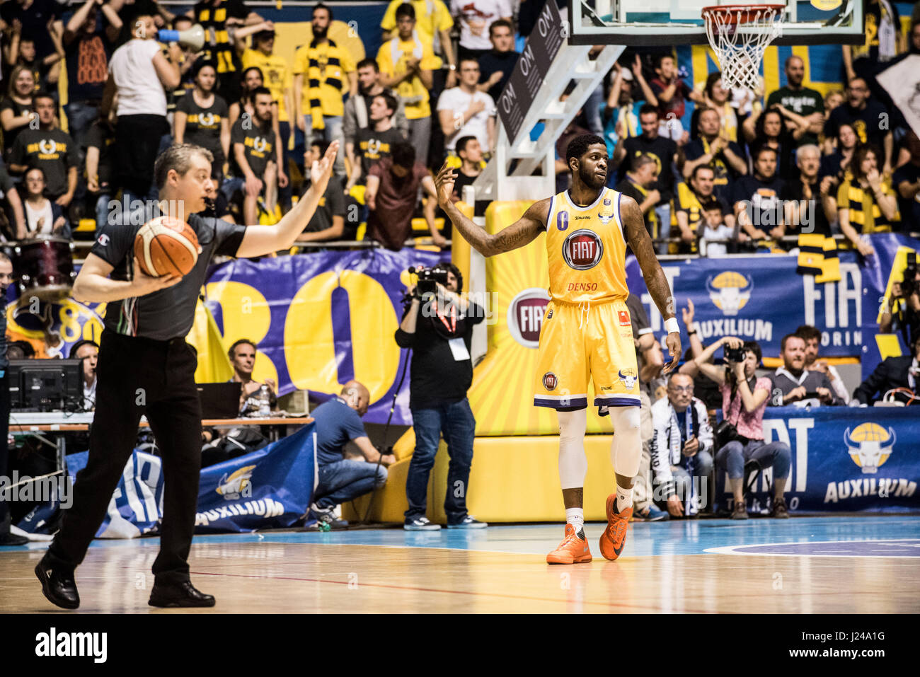 Turin, Italy 23 april 2017. Lega Basket Serie A Fiat Torino Auxilium vs