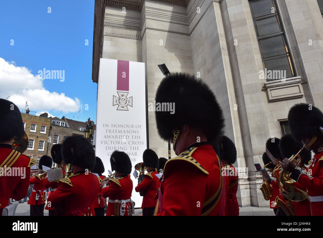 A commemoration is held outside the Freemasons' Hall for the 64 Freemason's who won the Victoria Cross. Credit: Matthew Chattle/Alamy Live News Stock Photo