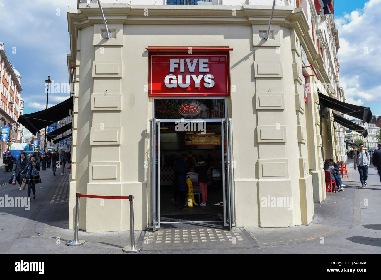 London, UK. 25th Apr, 2017. The Five Guys restaurant is seen in Covent Garden. Five Guys the