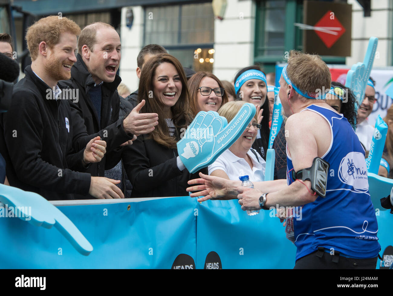 LONDON - April 23: Virgin Money London Marathon. Prince Harry, Prince William, the Duke of Cambridge and Catherine, the Duchess of Cambridge watch the London Marathon pass through Greenwich, in London, England on April 23, 2017. They were there as supporters of the mental health campaign, Heads Together, which is the Charity of the Year for the Virgin Money London Marathon. Photo: © 2017 David Levenson/ Alamy Stock Photo