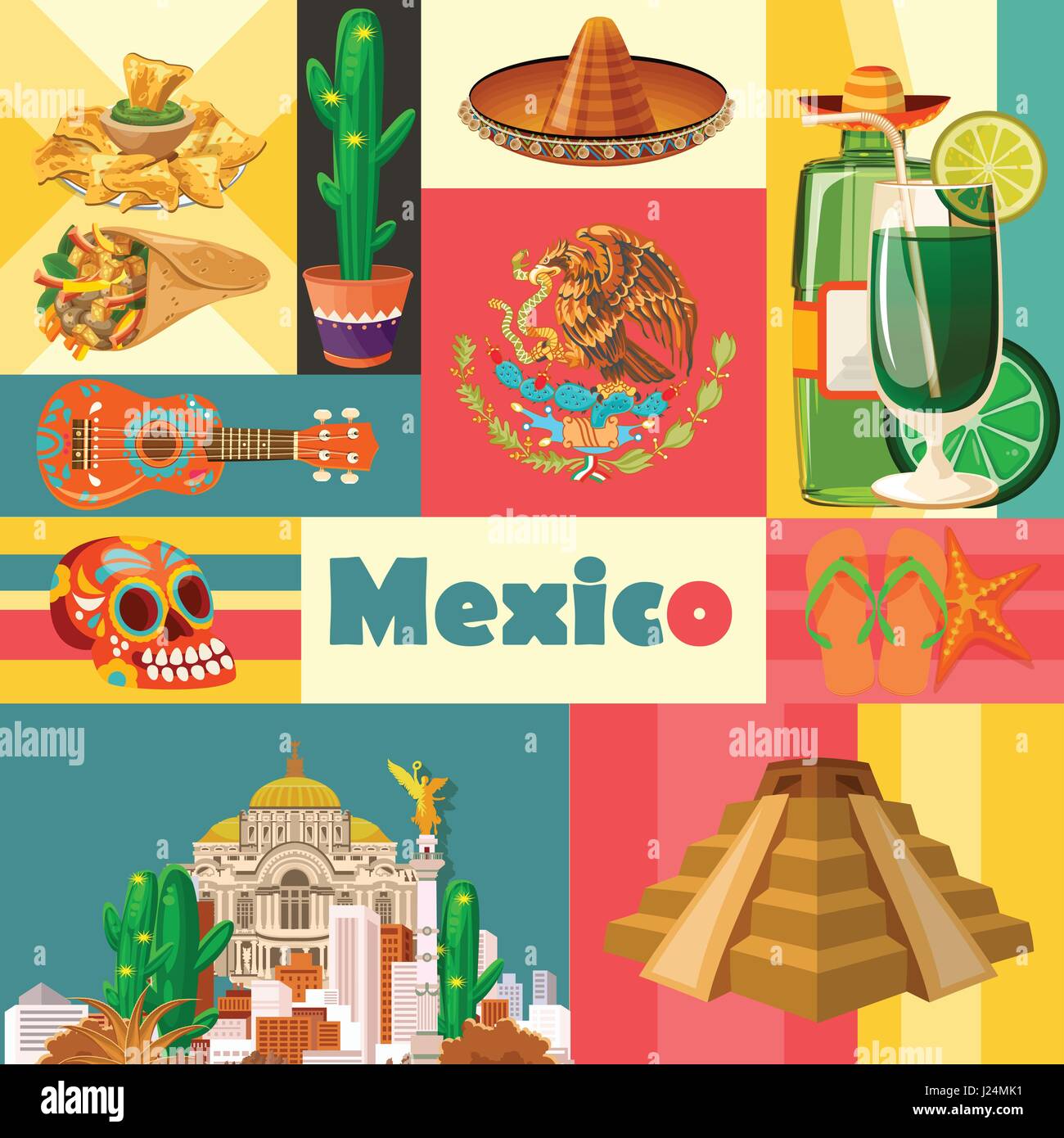 Vector Colorful Card About Mexico Travel Poster With Mexican Items Stock Vector Image Art Alamy