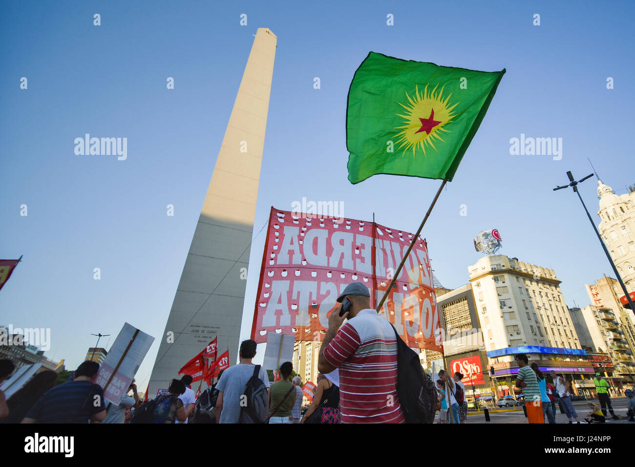 ARGENTINA, Buenos Aires : People gathered to protest on January 22, 2016 against Armed Forces of Turkey's involvement in predominantly Kurdish cities. The protesters are alleging that the government is using the guise 'fighting terrorism' but rather are committing genocide in southeastern Turkey. Stock Photo