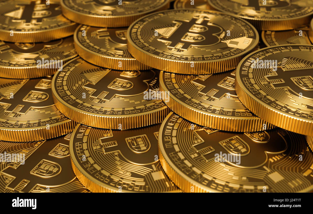 Golden Virtual Currency Coins Bitcoins Stock Photo