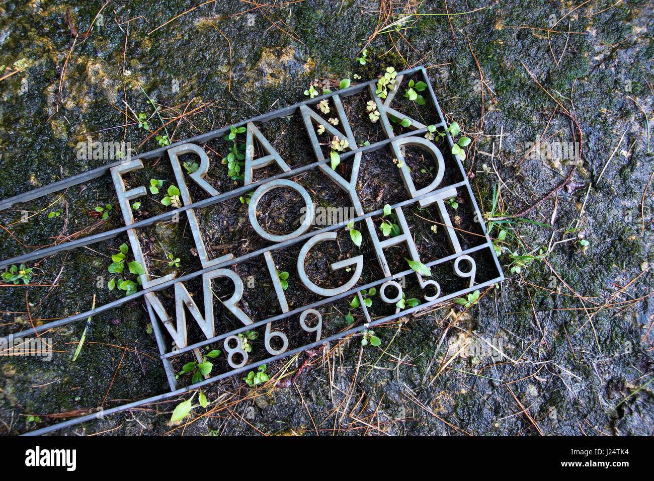 The original grave of American architect Frank Lloyd Wright, in the Unity Chapel Cemetery