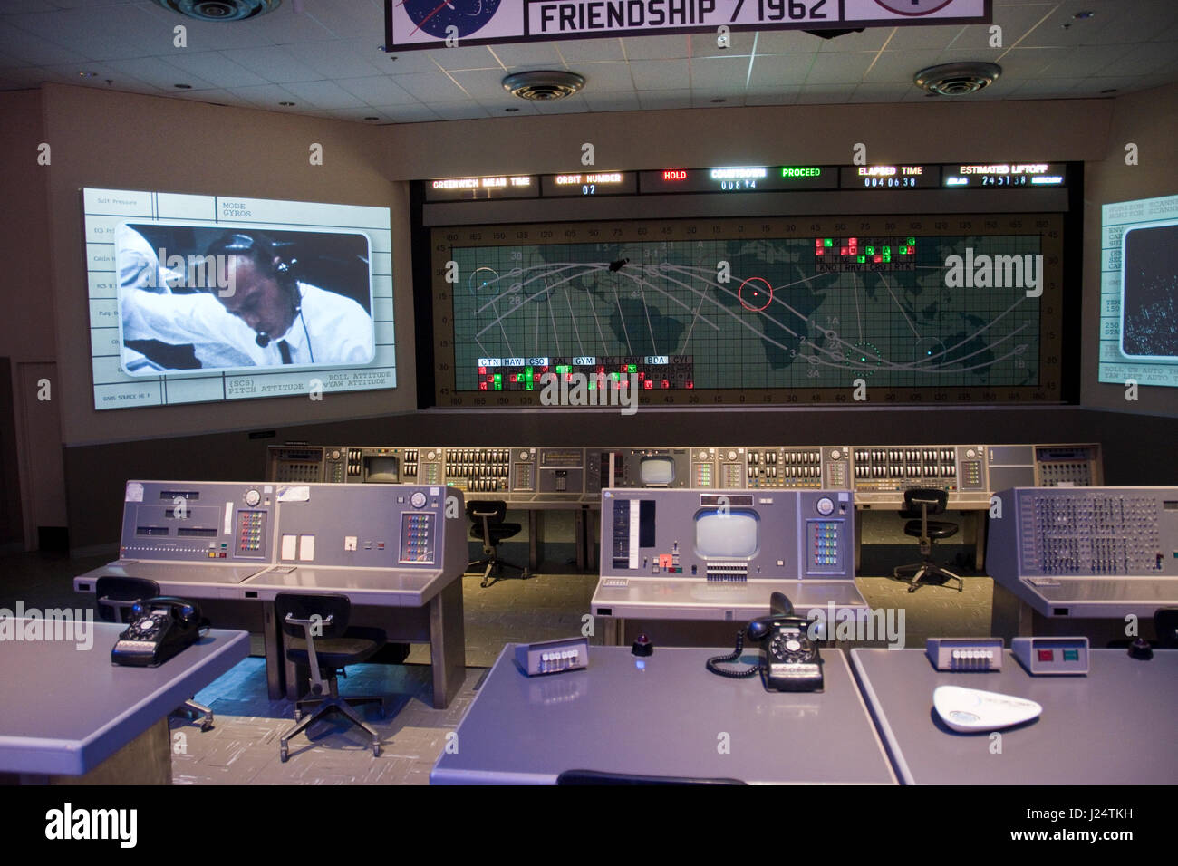 The Mercury Mission Control facility displayed at the Visitor Complex at NASA's Kennedy Space Center, Florida. Stock Photo