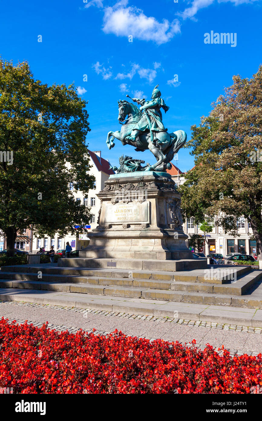Equestrian sculpture of King Jan III Sobieski by Tadeusz Barącz in Gdansk, Poland Stock Photo