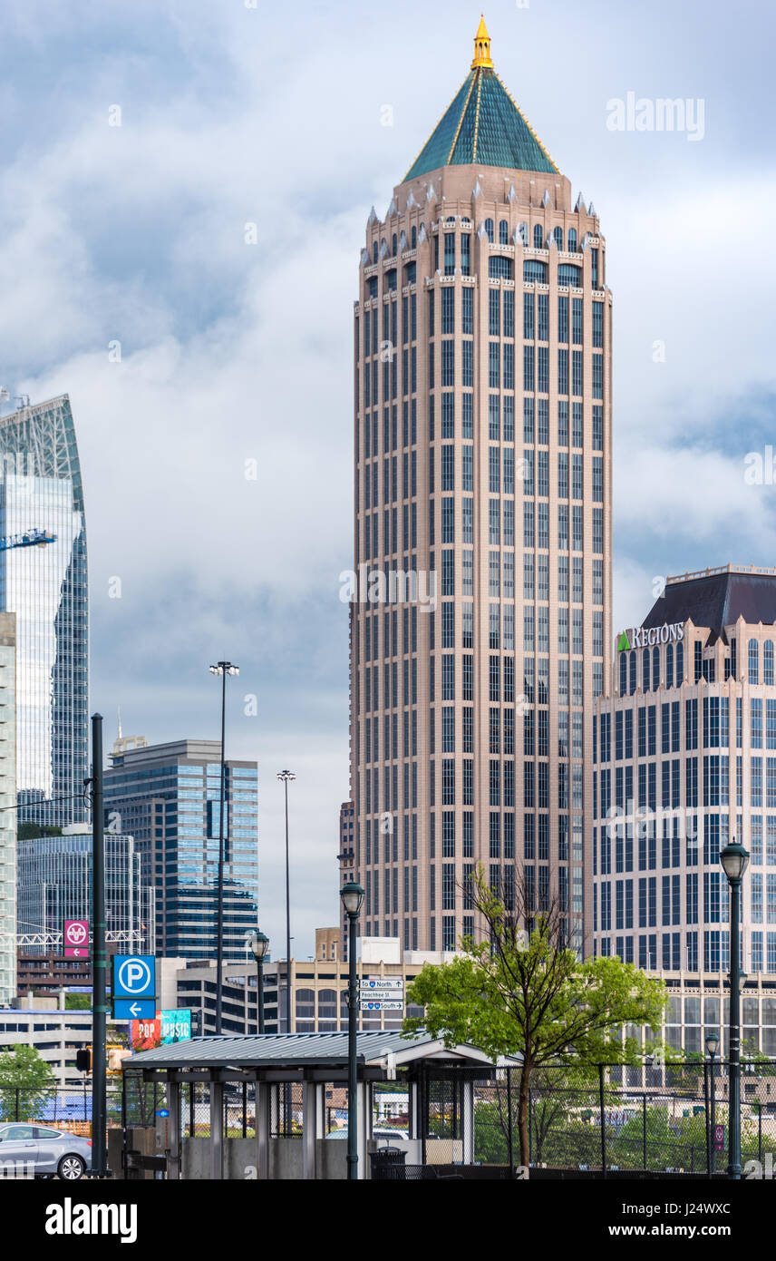 View from Atlantic Station of the One Atlantic Center and Regions Bank buildings in Midtown Atlanta, Georgia, USA. Stock Photo