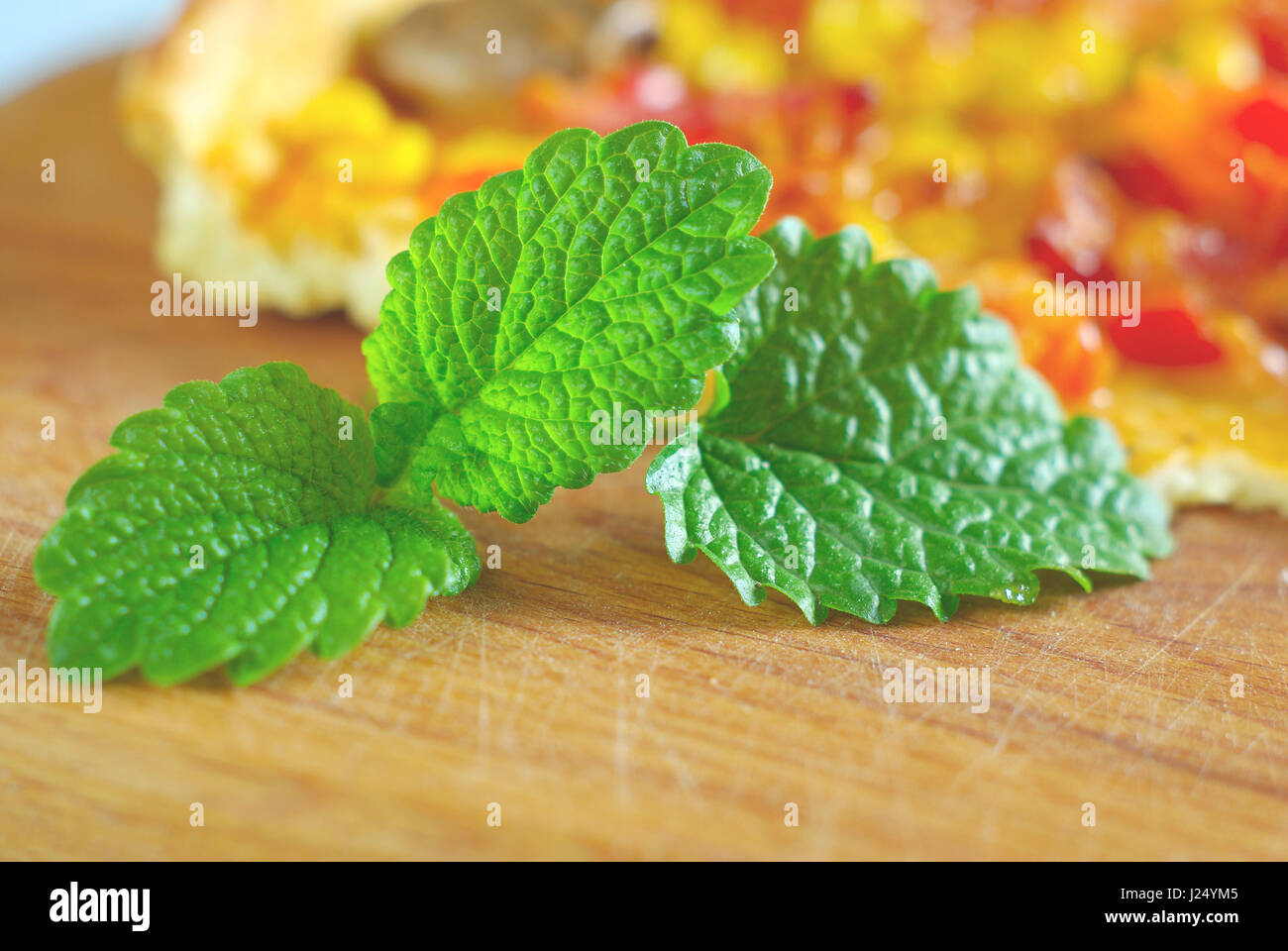 Mint green leaves with food background. Green natural peppermint leaf food ingredients. Spice