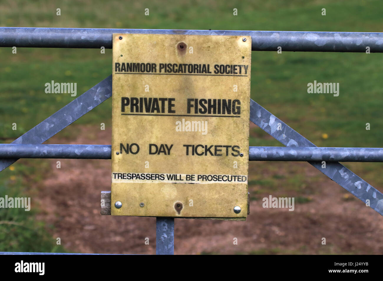 Sign on gate advising of private fishing for a fishing society Stock Photo