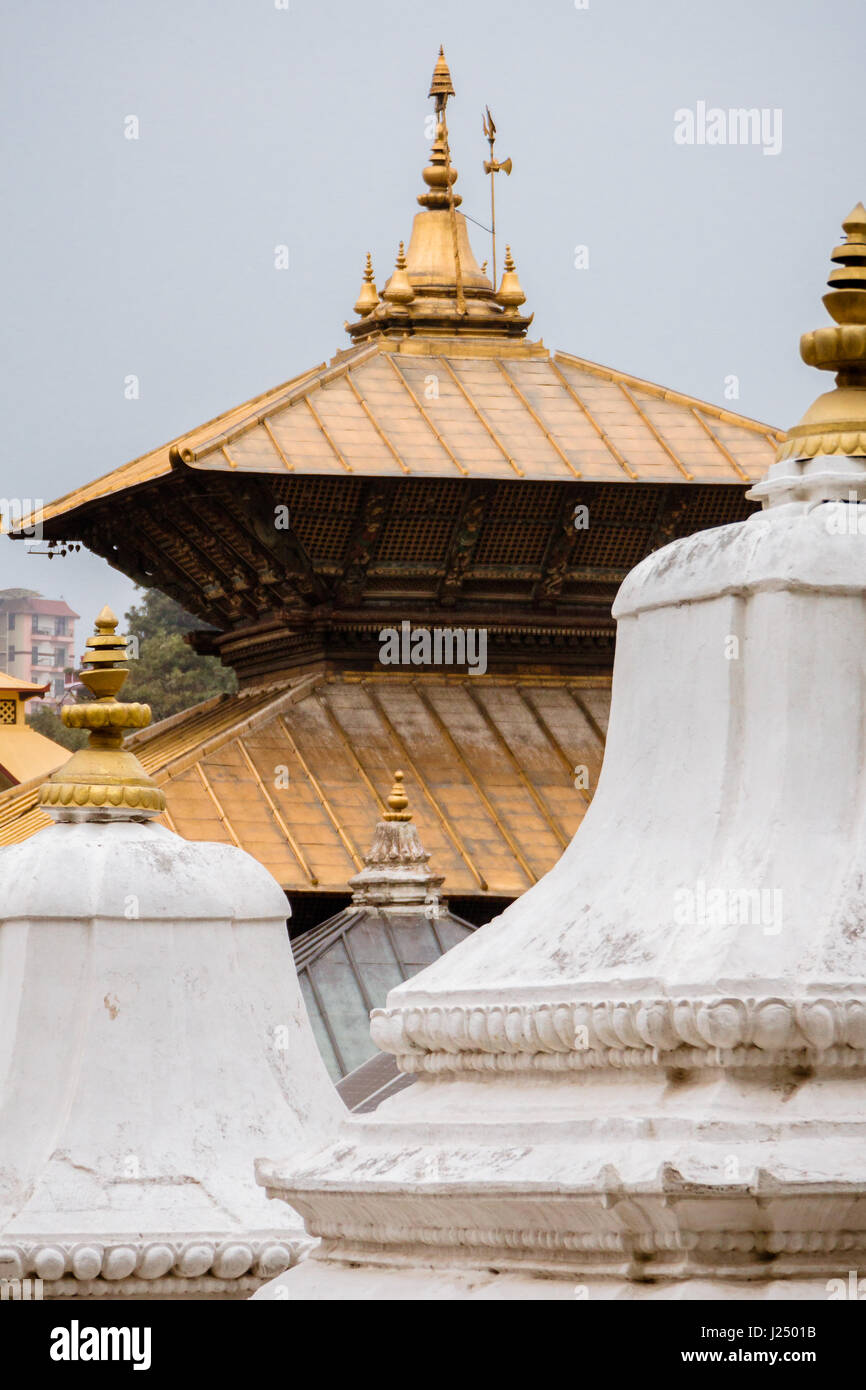 Closeup of the roof of the Golden Temple at Pashupatinath. Kathmandu, Nepal. Stock Photo