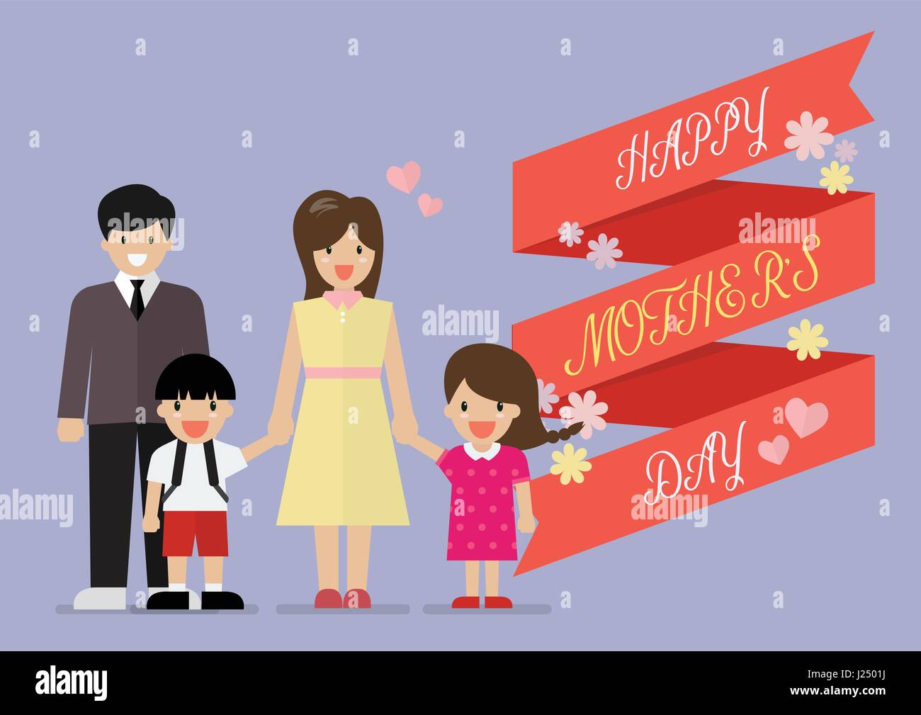 Happy Family With Happy Mothers Day Banner Flat Style Design