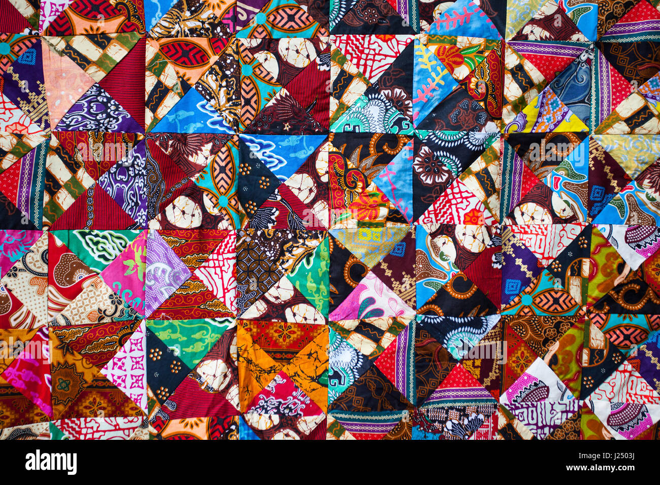 Quilt with distinct color abstract patterns, handmade domestic