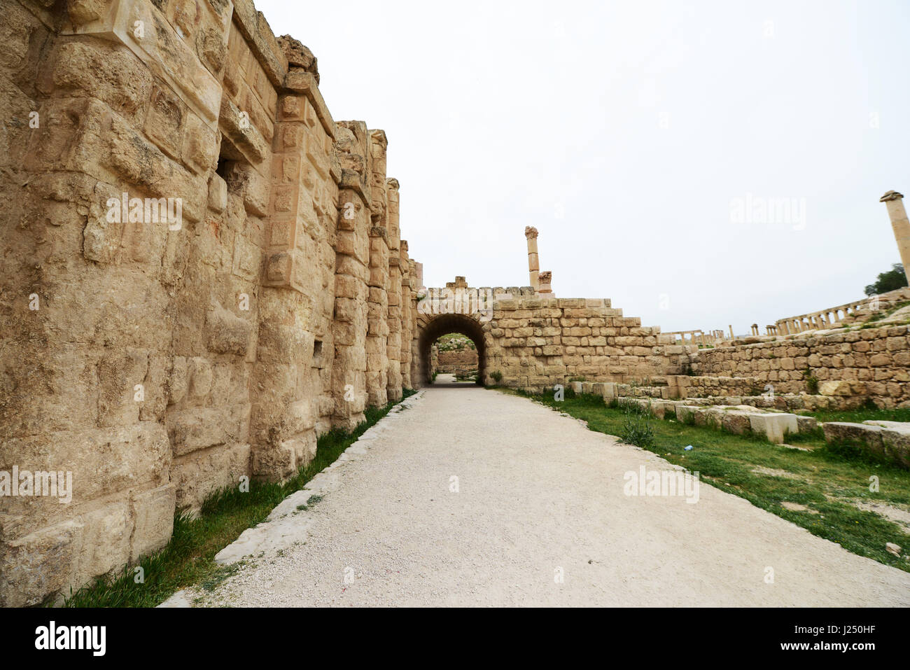 The path leading to the South gate in the ancient Roman city of Jerash in Jordan. Stock Photo