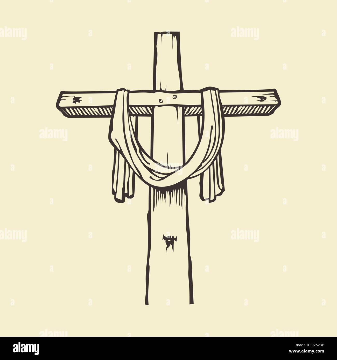 Cross with traces of the crucifixion of Jesus Christ Stock Vector