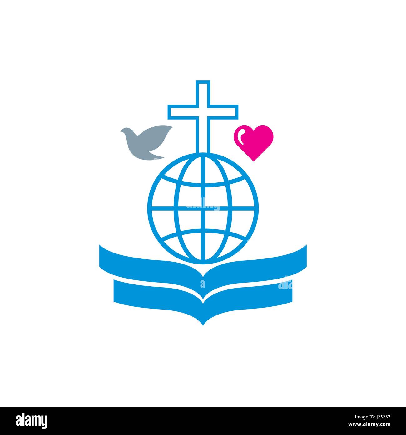 Church logo. The Bible, the globe the world, and the cross of Jesus