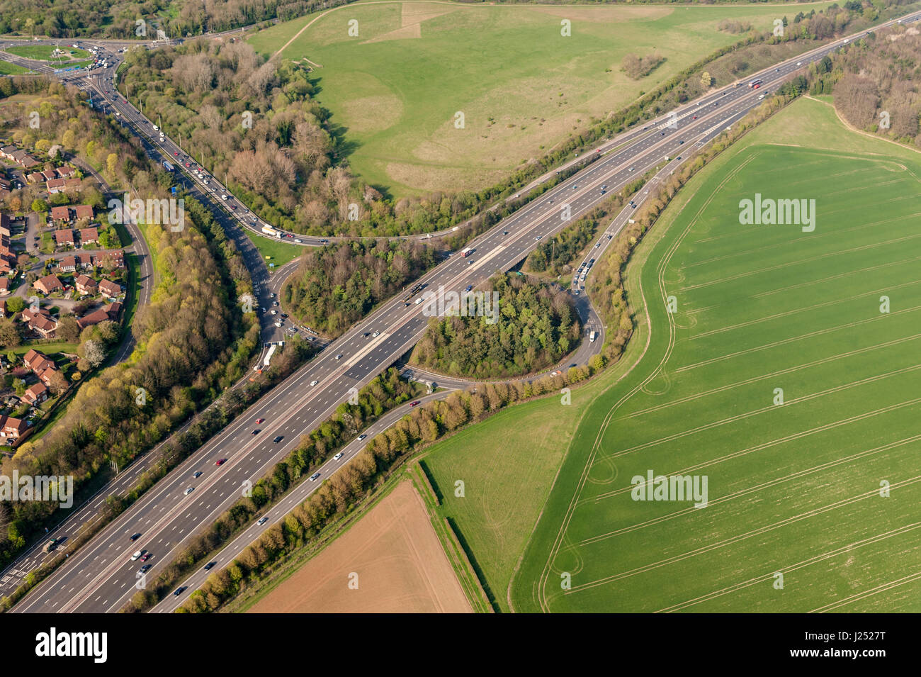 AERIAL VIEW of motorway freeway network in Hampshire United Kingdom Stock Photo