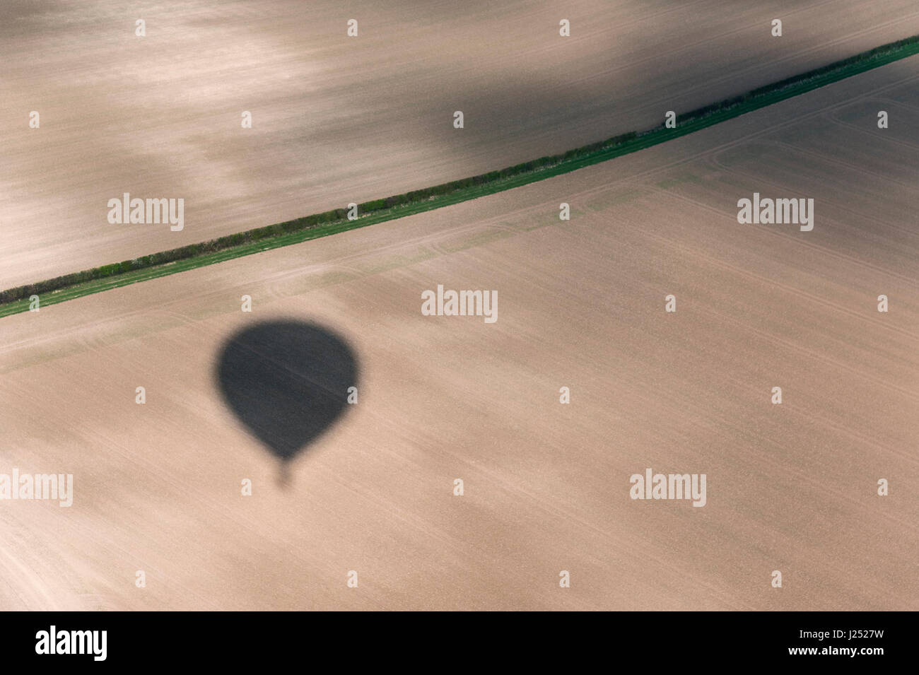 AERIAL VIEW from HOT AIR BALLOON of agriculture crops and farmland Stock Photo
