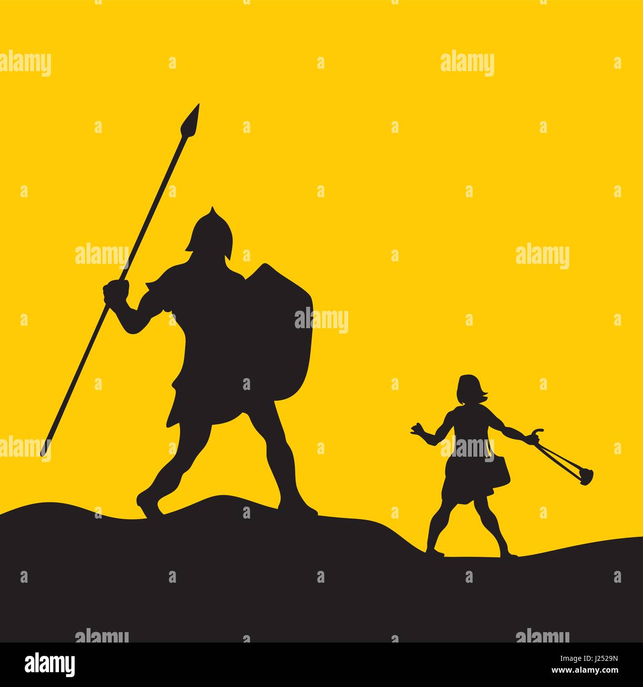 A Biblical story about David and Goliath Stock Vector