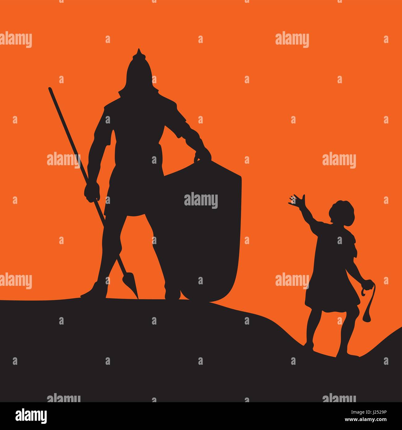 A Biblical story about David and Goliath Stock Vector