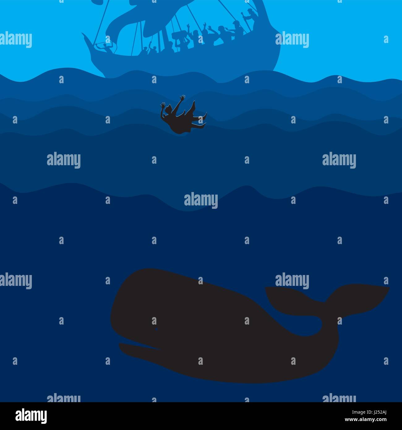 A Biblical story about Jonah and the whale that swallowed him Stock Vector