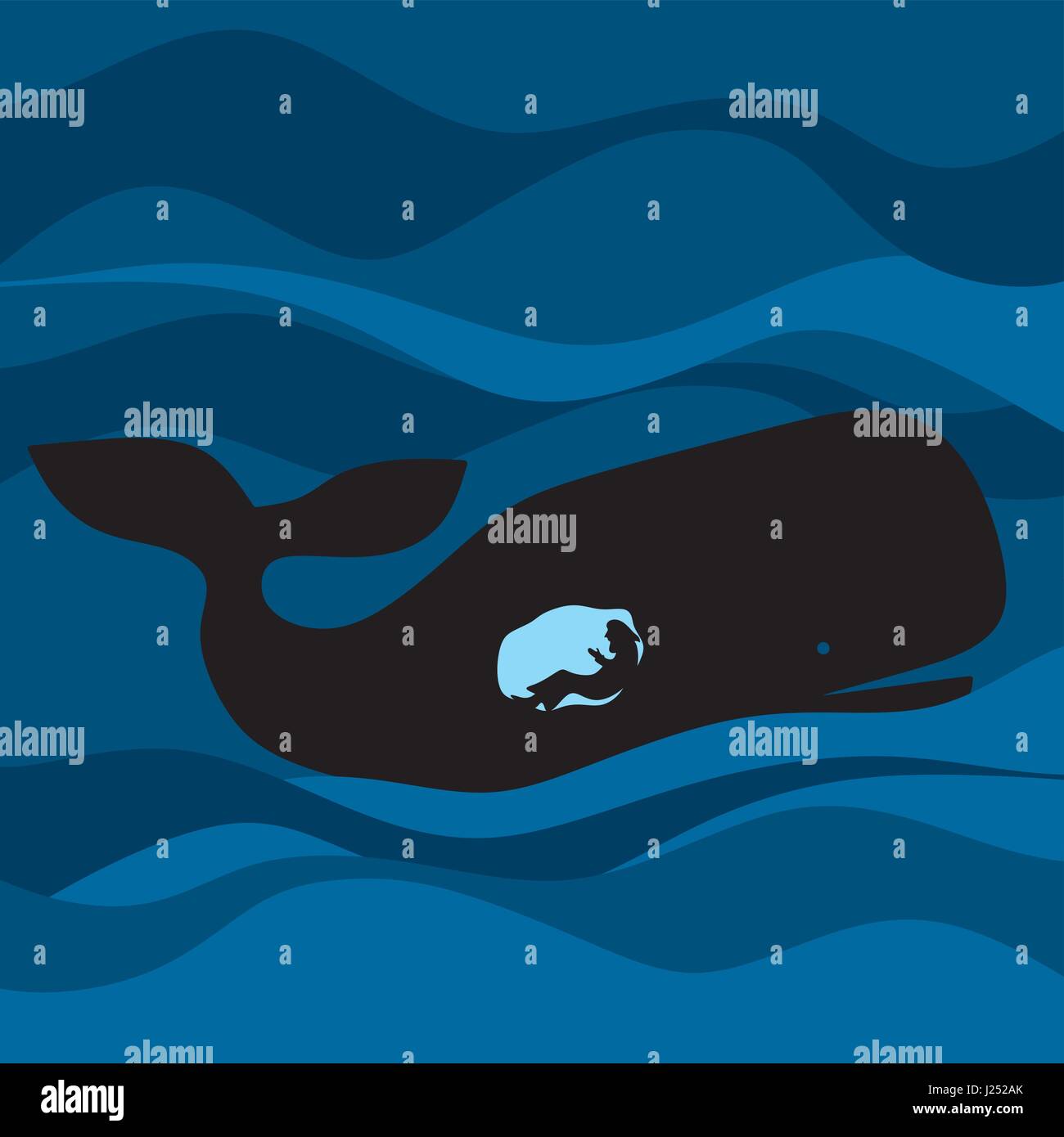 A Biblical story about Jonah and the whale that swallowed him Stock Vector