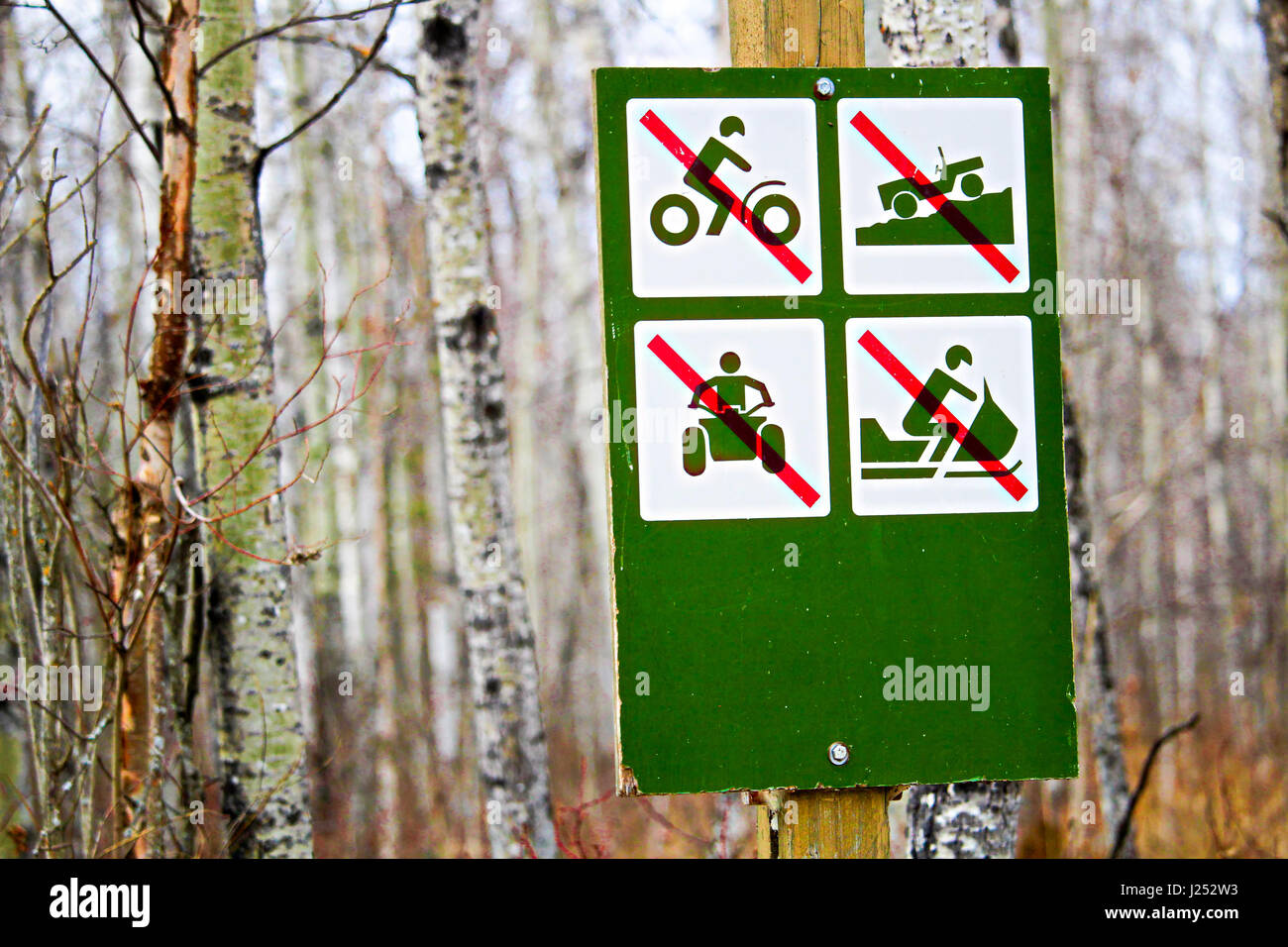 No recreational vehicles sign along a campsite road. Stock Photo