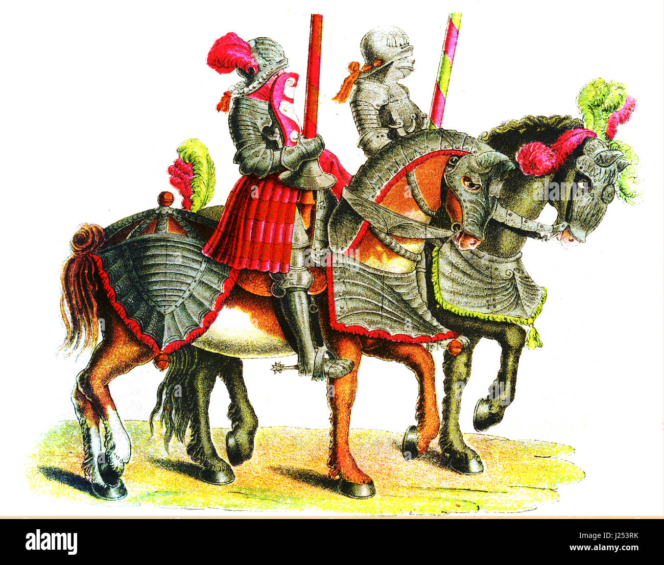 Two knights at the tournament, copy from 'Tournament book' by Hans Burgkmair, XVI century Stock Photo