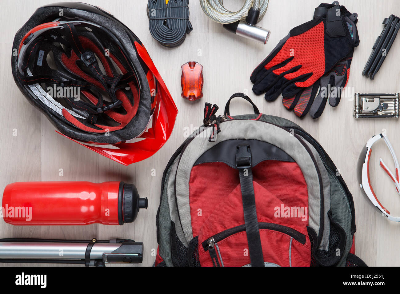 Image top of biker accessories Stock Photo Alamy