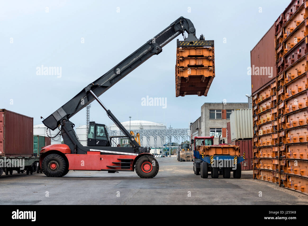 Container stacking in warehouse Stock Photo Alamy