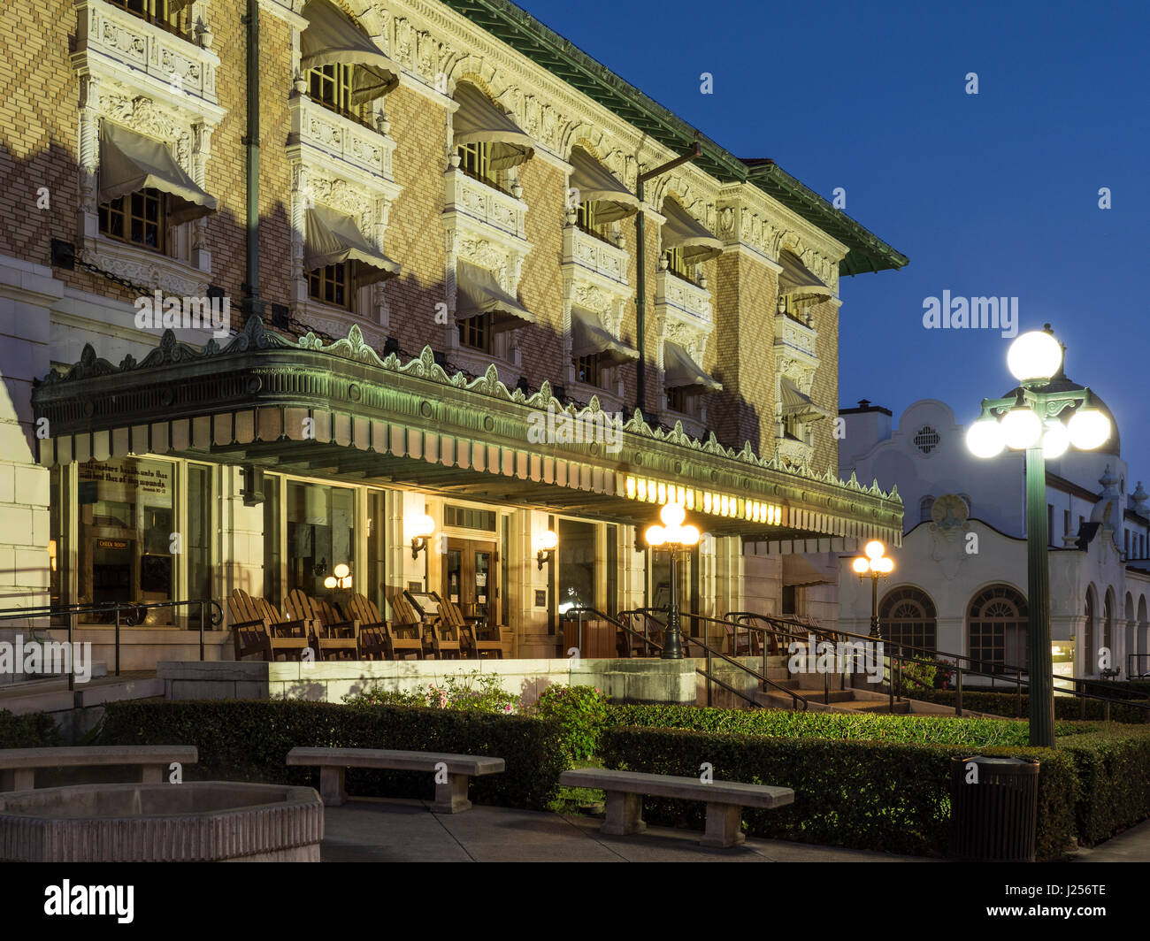 Fordyce Bathhouse at dusk, Bathhouse Row, Hot Springs National Park ...