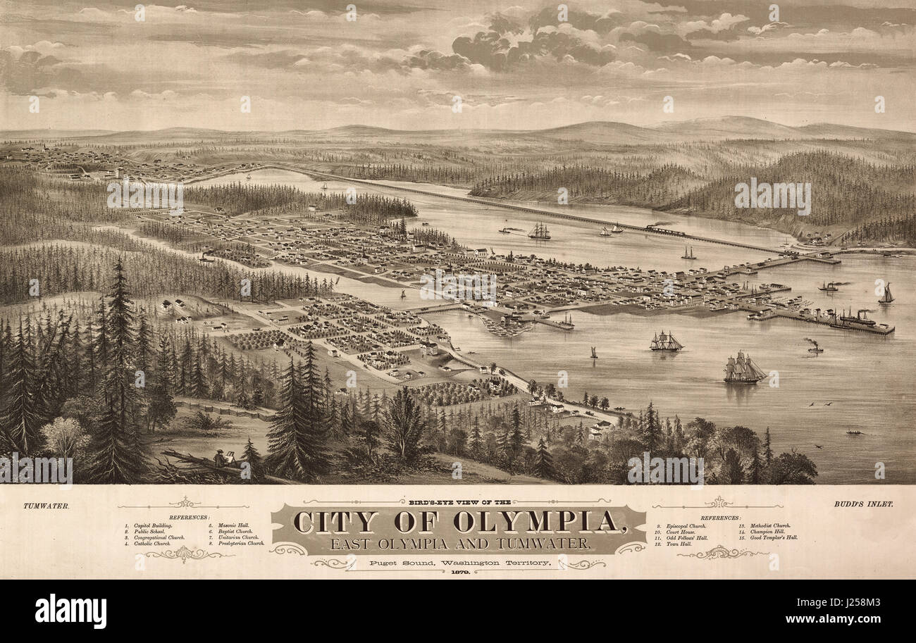 Bird's eye view of the city of Olympia, East Olympia and Tumwater