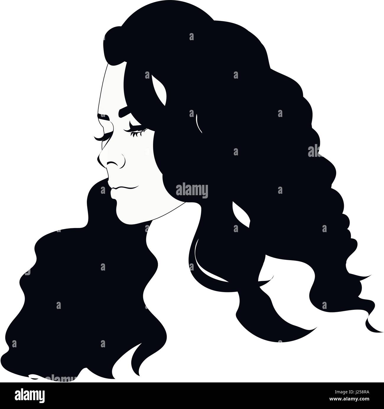Silhouette of female head black and white portrait stock vector image