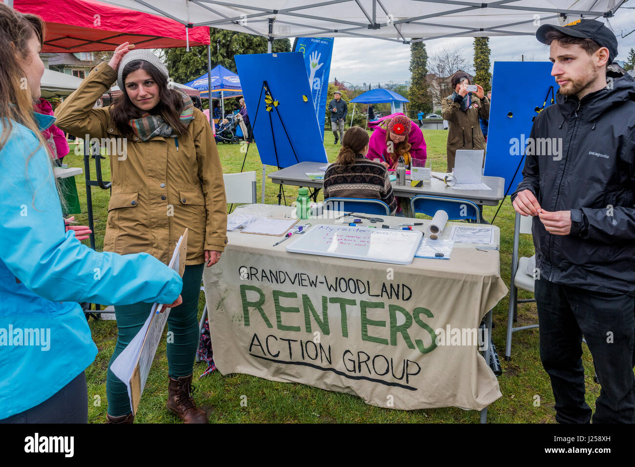 Renters action group booth at Earth Day Parade and Festival, Vancouver, British Columbia, Canada Stock Photo