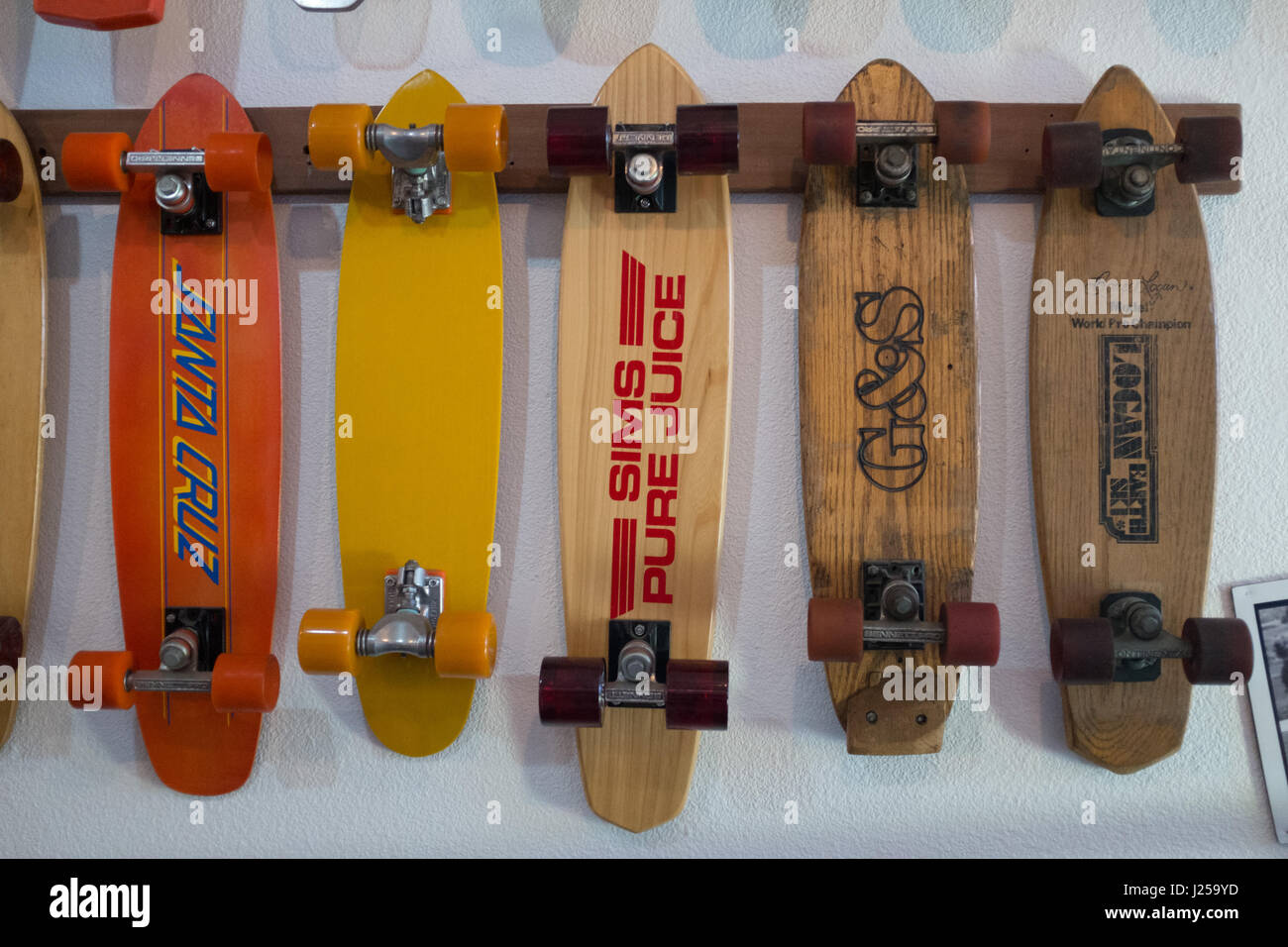 Skateboard memorabilia at the Skateboard Museum in Morro Bay, California Stock Photo