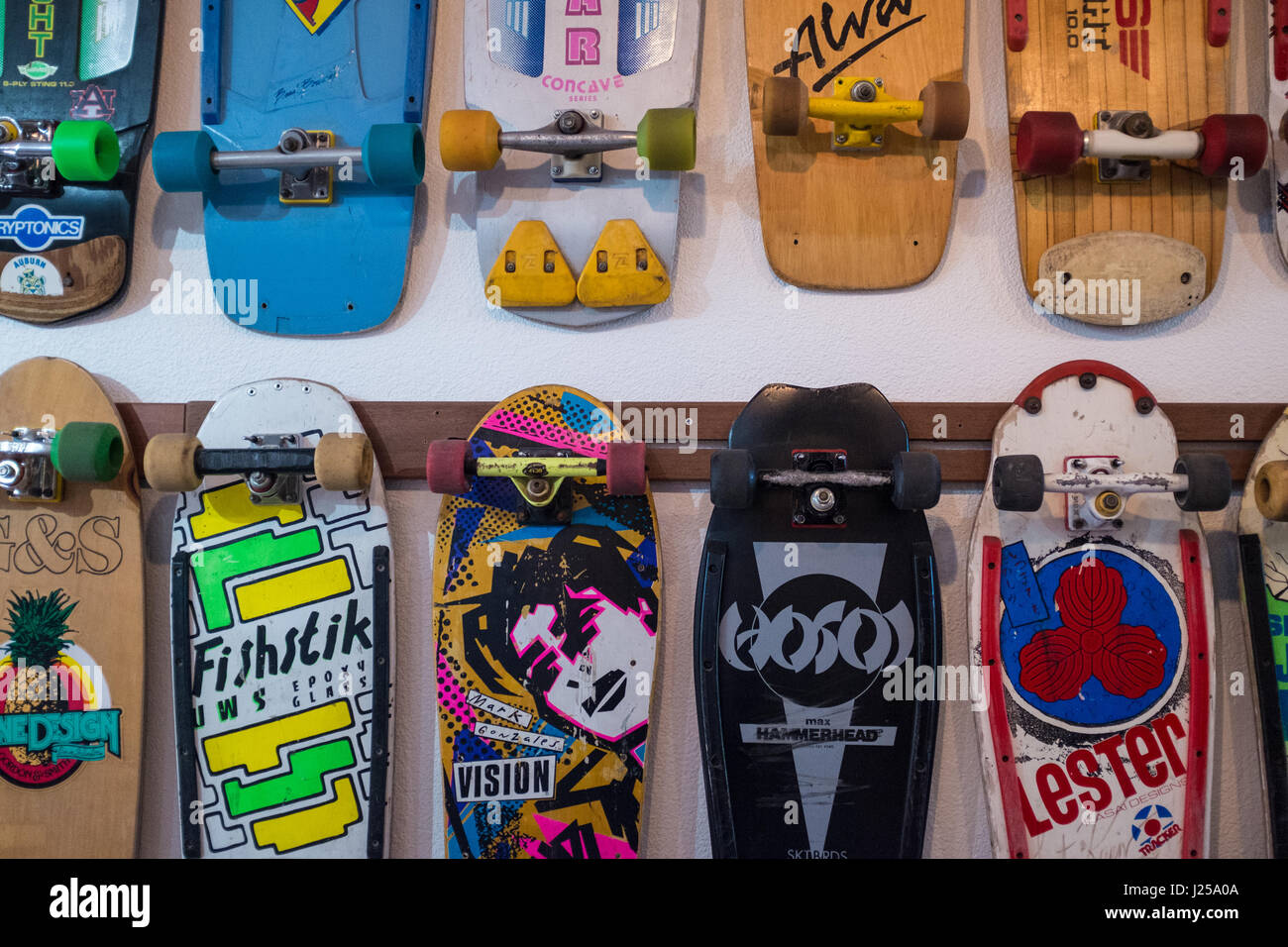 Skateboard memorabilia at the Skateboard Museum in Morro Bay, California Stock Photo