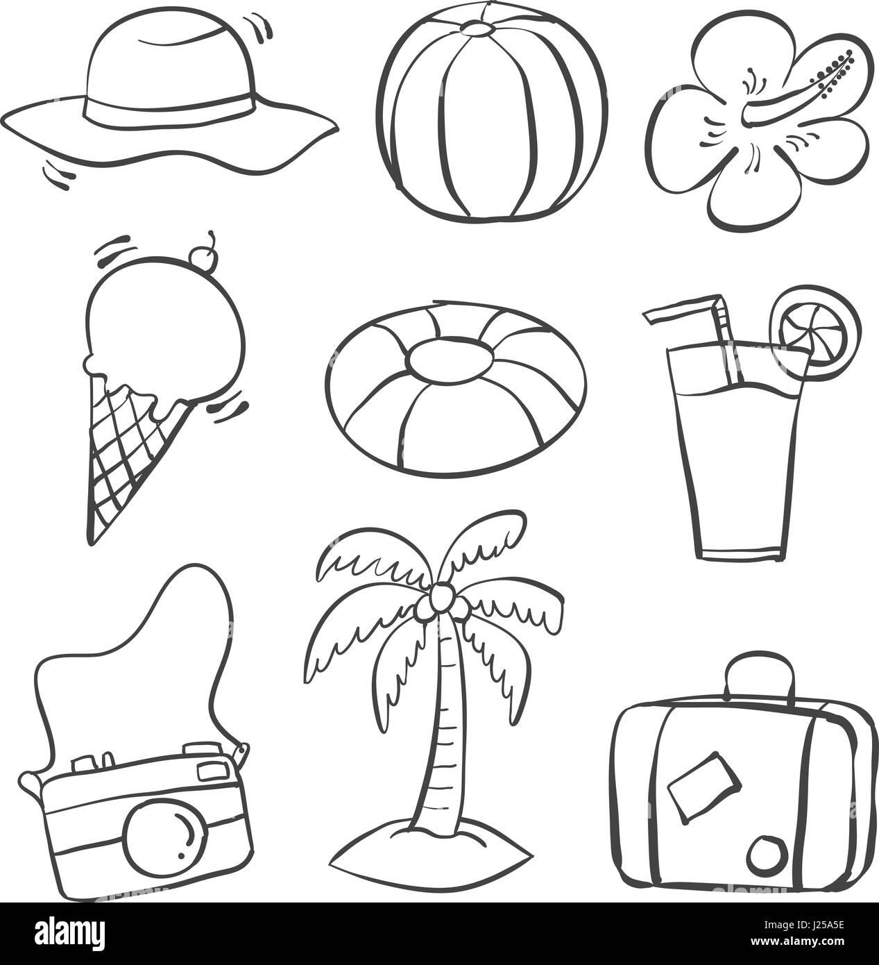 doodle of object summer on beach J25A5E