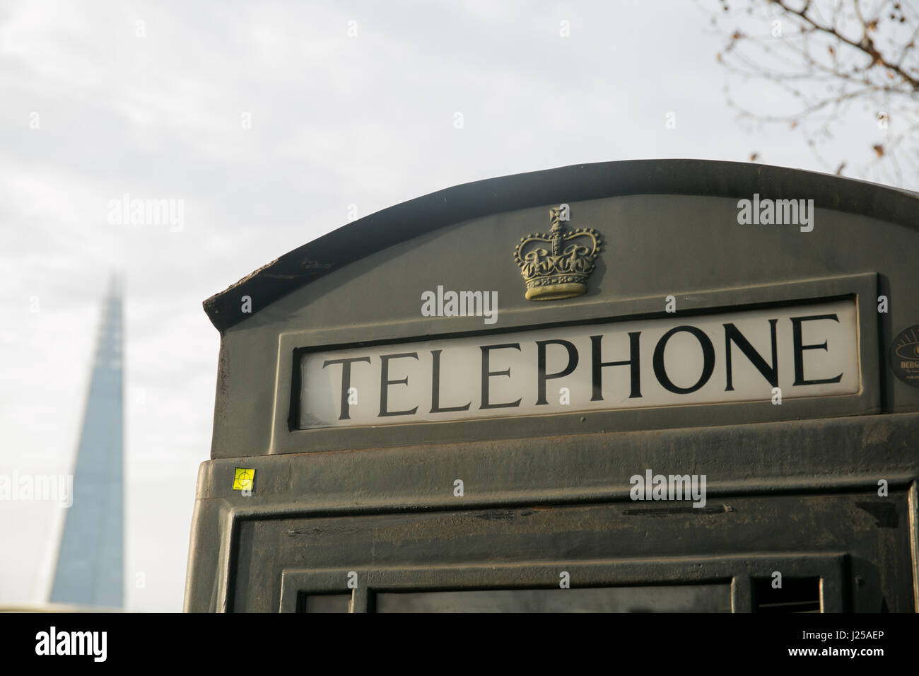 London Telephone Cabine with The Shard in the background Stock Photo