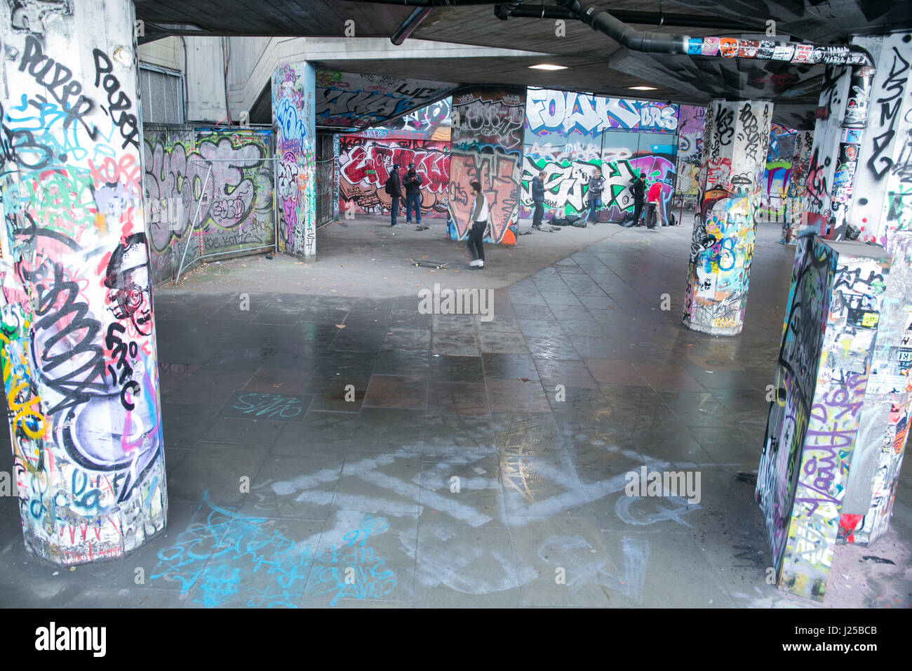 recreation area for skaters and bikers with graffiti at southbank, London Stock Photo