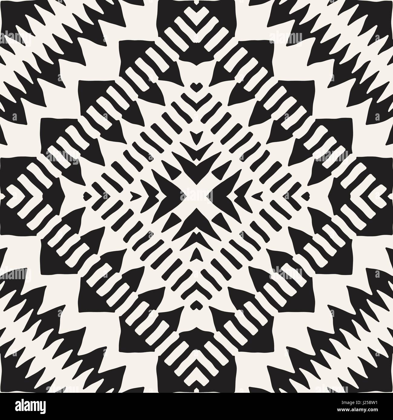 Black and white tribal vector seamless pattern with doodle elements ...