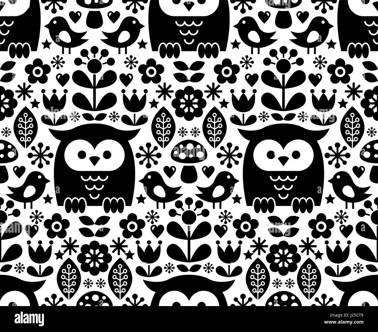 Scandinavian seamless pattern, Nordic folk art - inspired by traditional Finnish and Swedish designs Stock Vector