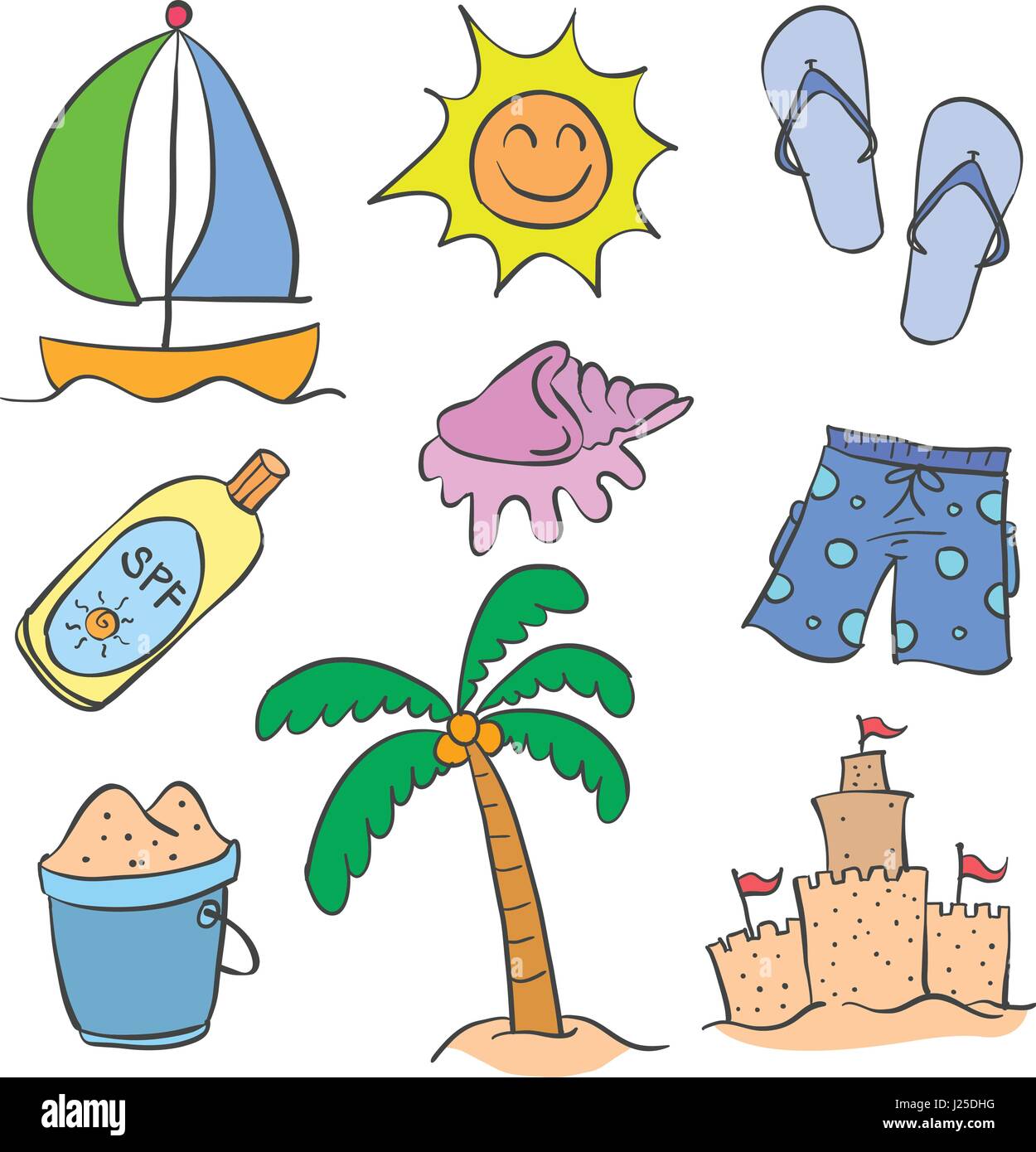 Collection of summer holiday doodle style Stock Vector Image & Art - Alamy