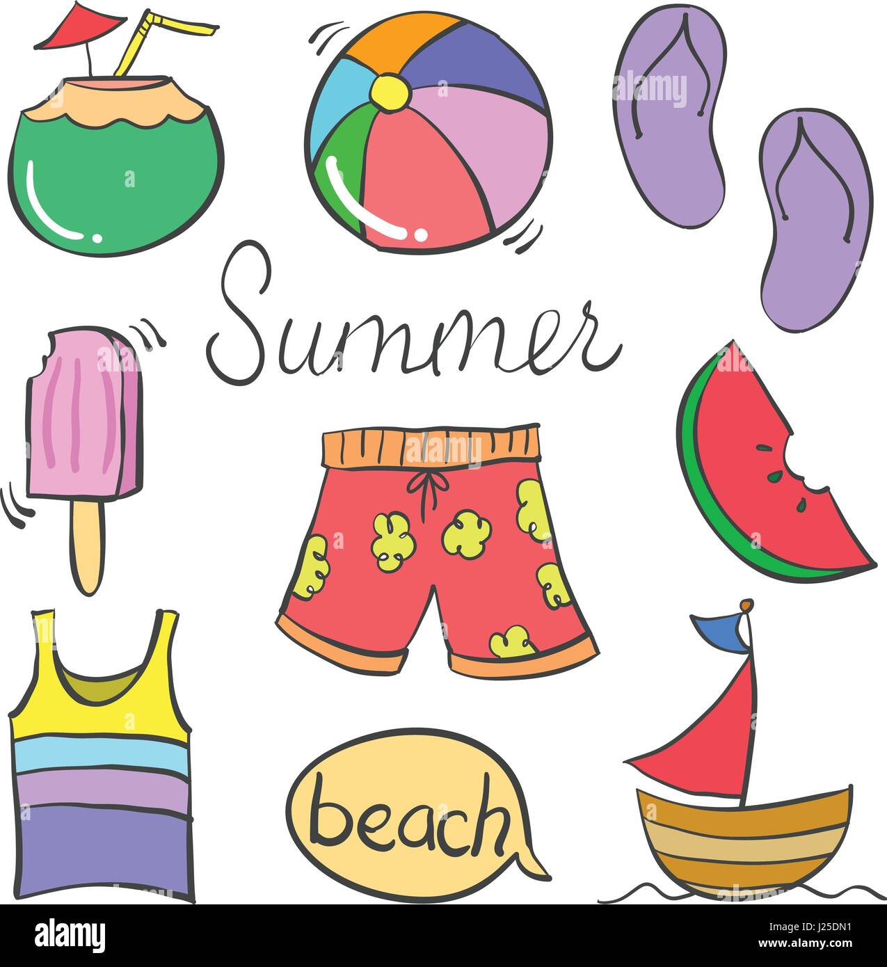 Doodle of object holiday summer Stock Vector Image & Art - Alamy