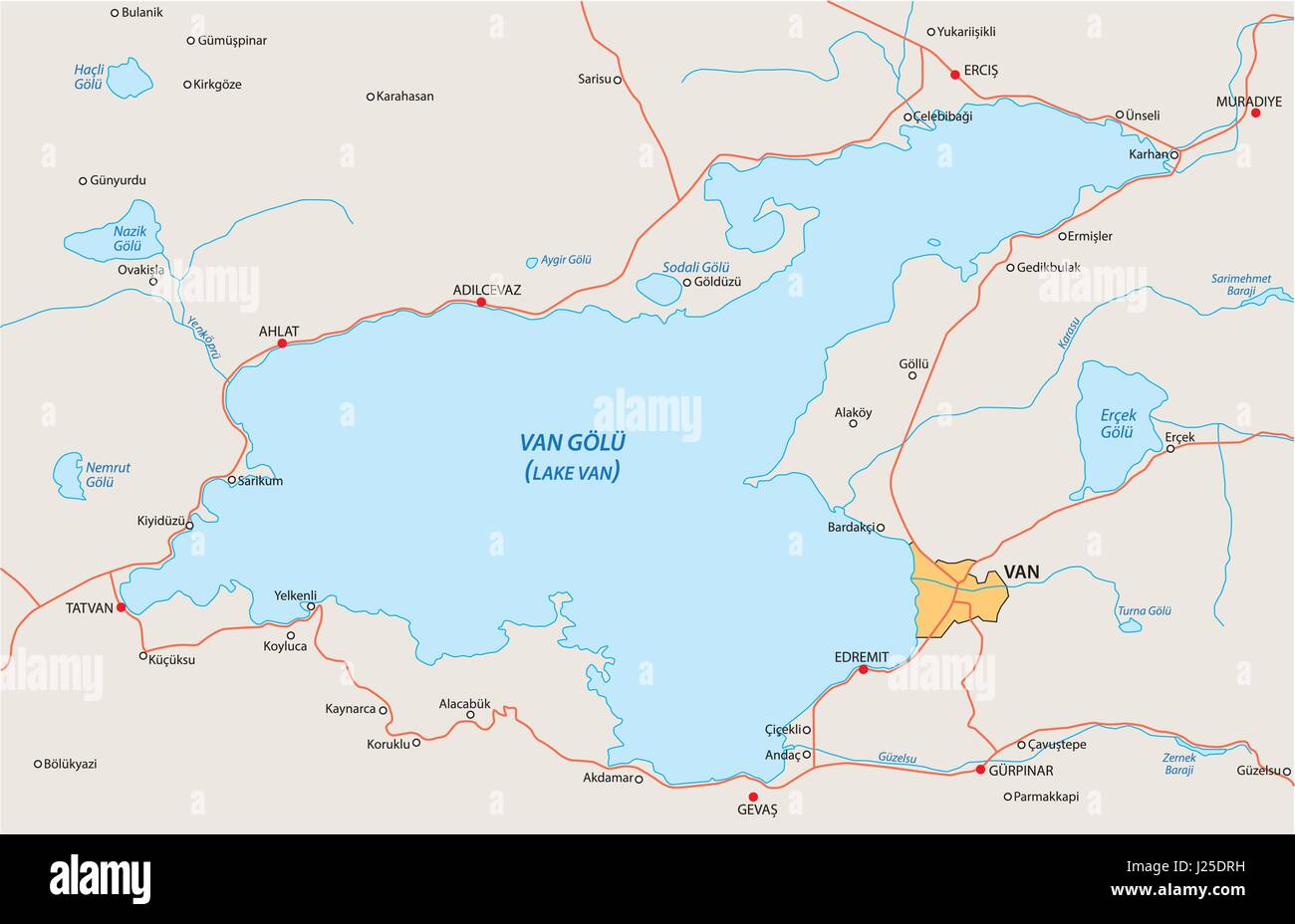 Lake Van map, turkey Stock Vector