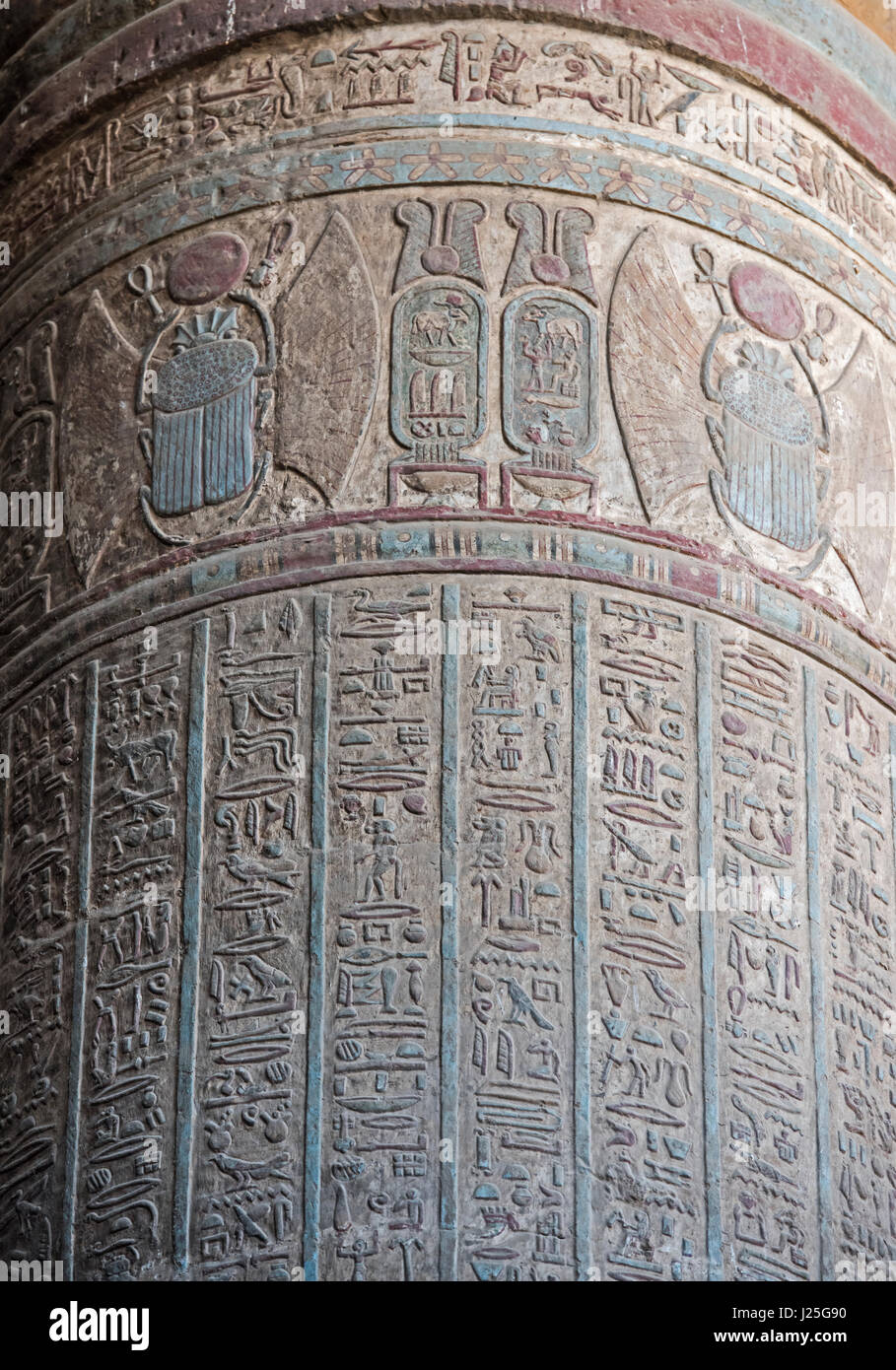 Hieroglypic carvings on a large stone column at the ancient egyptian ...