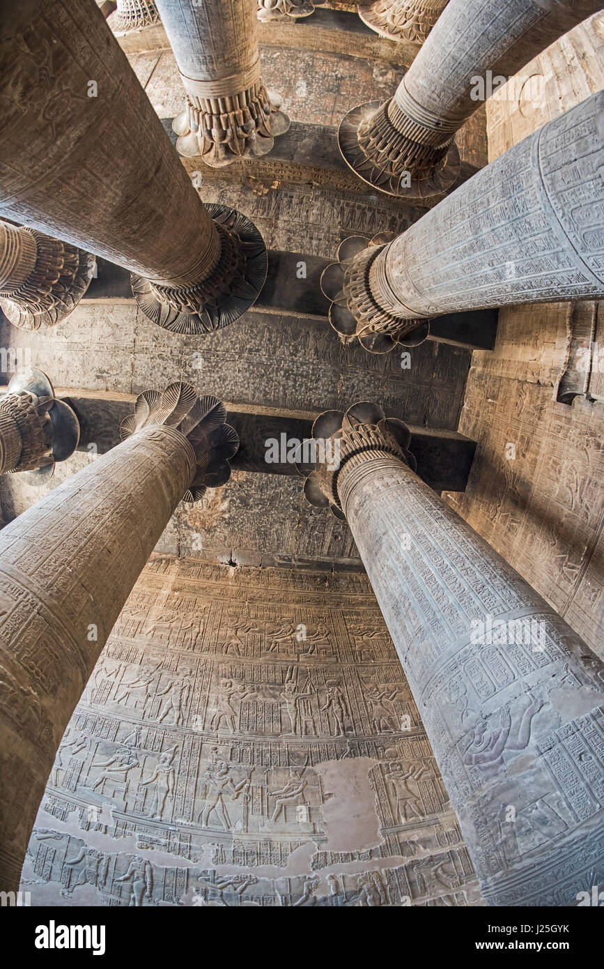 Columns in the ancient egyptian temple of Khnum at Esna with ...