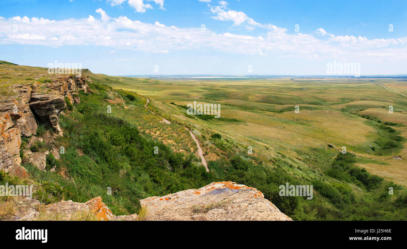 Canadian Prairie at Head-Smashed-In Buffalo Jump world heritage site in Southern Alberta, Canada Stock Photo