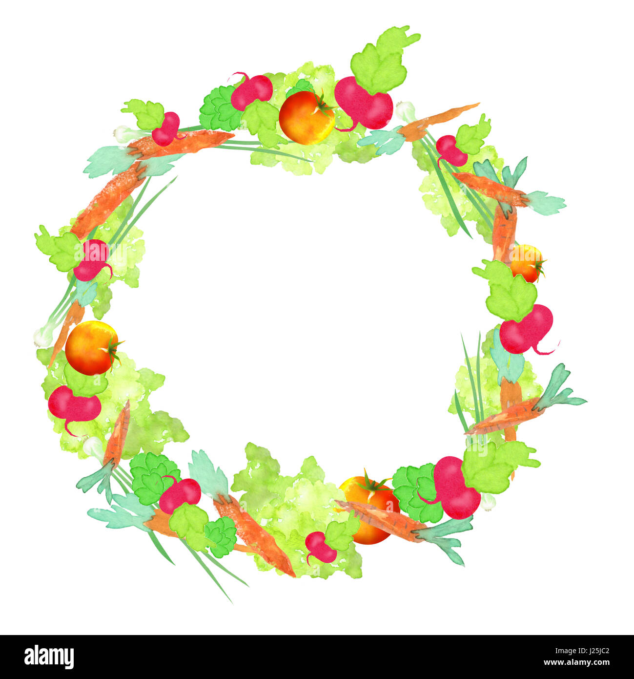round frame of watercolor vegetables Stock Photo