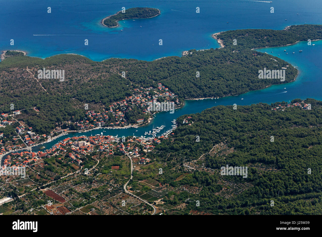 Aerial view of Vrboska town on Hvar island in Adriatic Sea, Croatia ...
