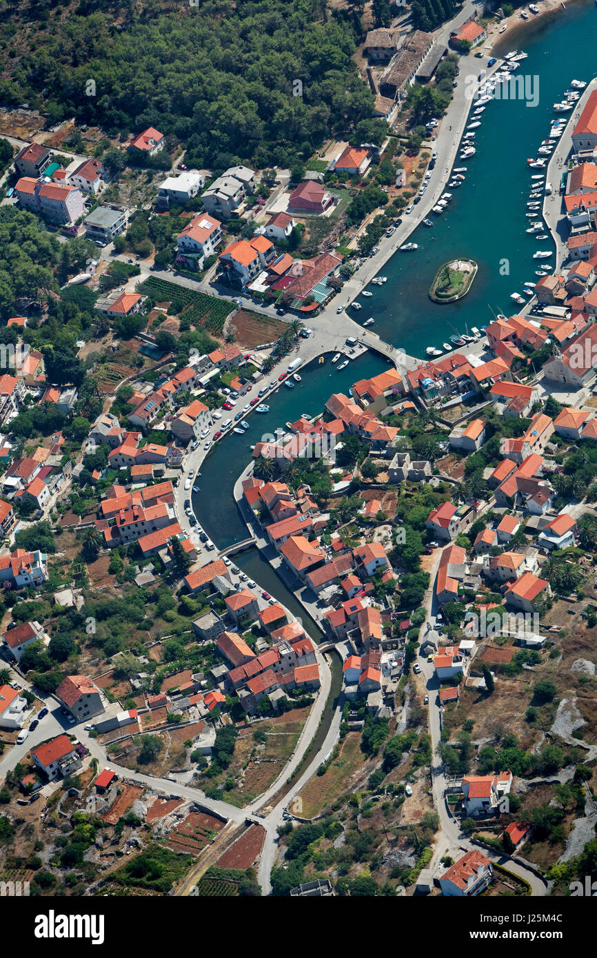Aerial view of Vrboska town on Hvar island in Adriatic Sea, Croatia ...